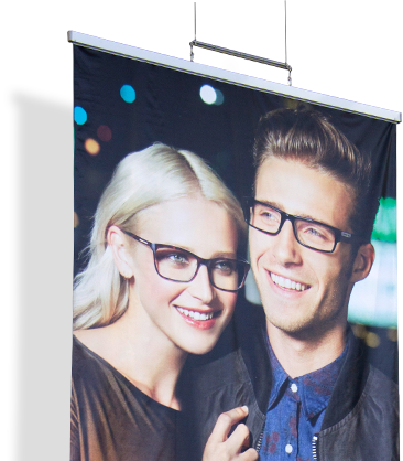 BannerDrop banner winch. Banner ceiling hanging systems for simple banner installations in retail, shopping centres & malls, etc