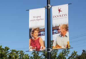 Light Pole Banners with spring loaded light pole brackets