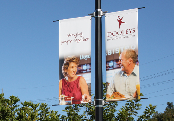 Light Pole Banners with spring loaded light pole brackets