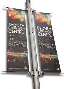 We install banners. Light pole banner installation.
