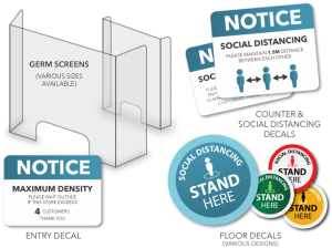 A range of social distancing products fror staff protection including perspex sneeze guards