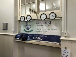 Caulfield Junior College with acrylic germ guard at reception