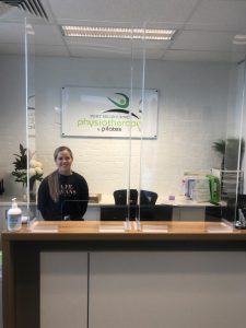 Sneeze guard protecting staff at the Port Melbourne Pilates & Physio