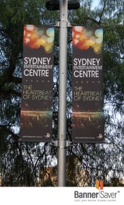 Sydney Entertainment Centre use our light pole banner brackets