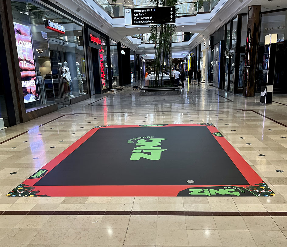 Bay Media printed a Floor Decal for Zing for their popup stand