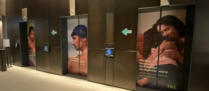 Advertising graphics applied to lift doors