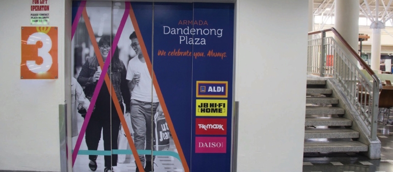 Advertising graphics applied to lift doors